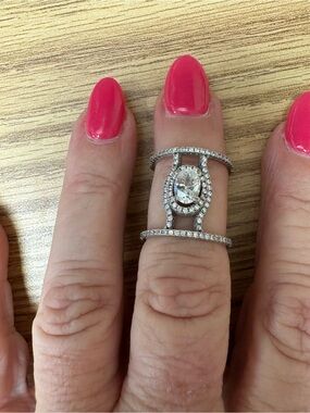 Silver-Tone Pavé Oval-Center Double-Band Statement Ring